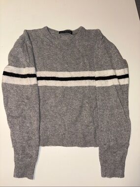 Brandy Melville Gray Crewneck Sweater with White & Black Stripe